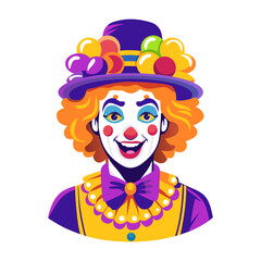 A flat illustration of a circus joker character 

