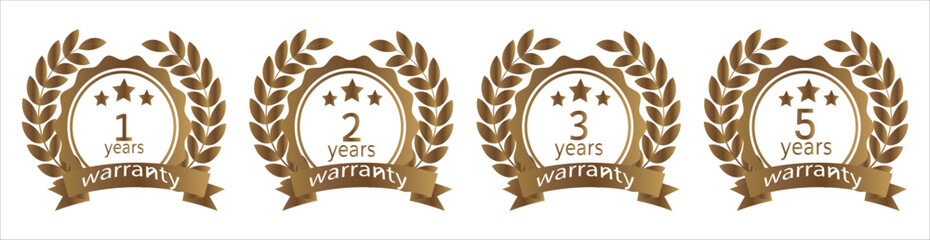 Service lifetime and years warranty labels and guarantee seals vector icons set.1 2 3 5 year warranty logo with golden shield and golden ribbon.