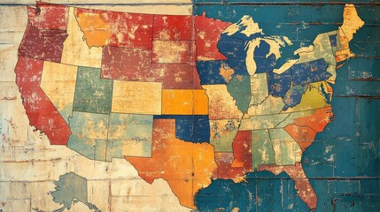 Fototapeta premium Vintage Style Map of the United States with Colorful States