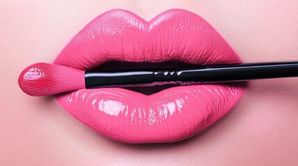 Obraz premium Valentine Heart Kiss on the Lips Makeup Beauty Sexy Lips with Heart Shape paint Valentines Day Beautiful Love Make-up