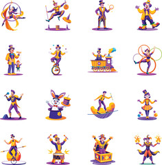 Bundle of Flat Style Circus Characters Illustrations 
