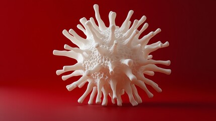 A photostock of a 3Drendered virus model in a red background
