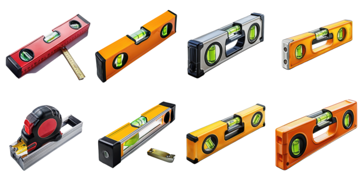 Variety of Levels and Measuring Tools on Transparent Background