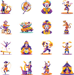 Fototapeta premium Set of Flat Style Carnival Performer Illustrations