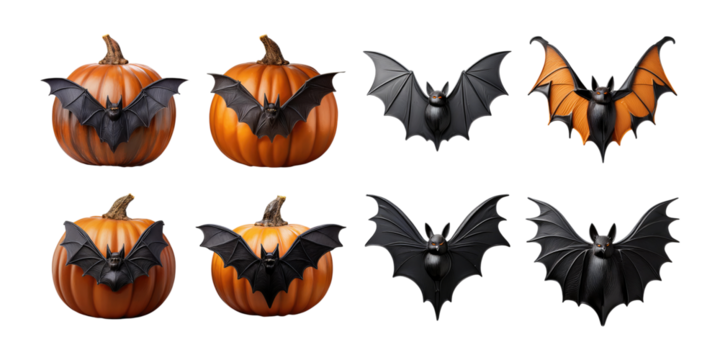 Bats and Pumpkins with Transparent Background