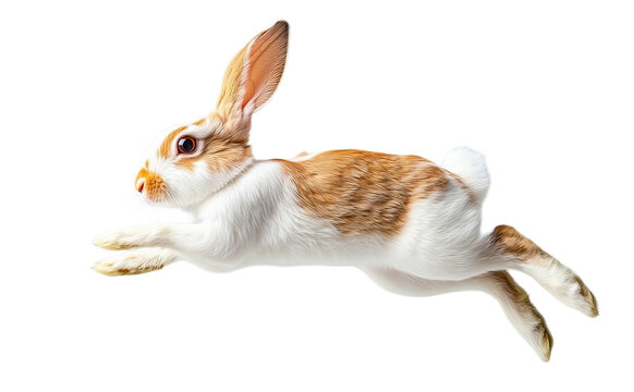 Energetic rabbit leaping forward with grace isolated on white background PNG