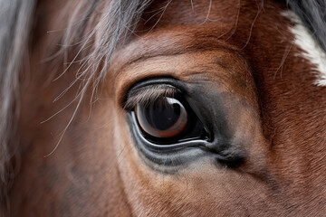 A detailed view of a horse's eye, capturing the intricacies of this majestic animal