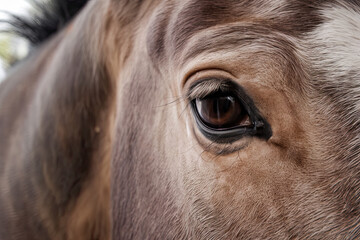 A detailed view of a horse's eye, capturing the intricacies of this majestic animal