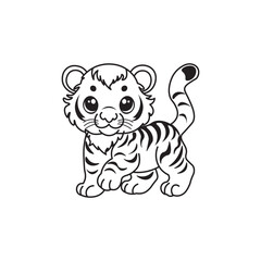 illustration of Black And White Coloring Book With Bold Lines, Cute Animal Lion and Tiger