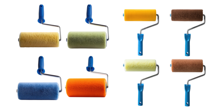 Colorful Paint Rollers on Transparent Background