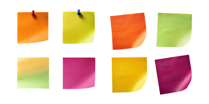 Colorful Sticky Notes on Transparent Background