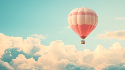 Fototapeta premium Colorful Hot Air Balloon Floats Peacefully Above Fluffy Clouds on a Bright Sunny Day