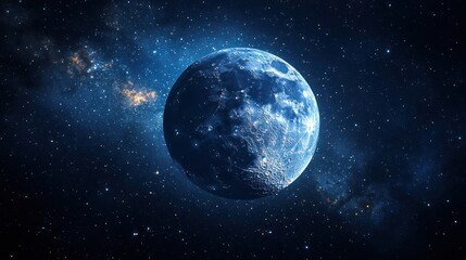 Celestial Serenity: A Blue Moon in the Cosmic Ocean