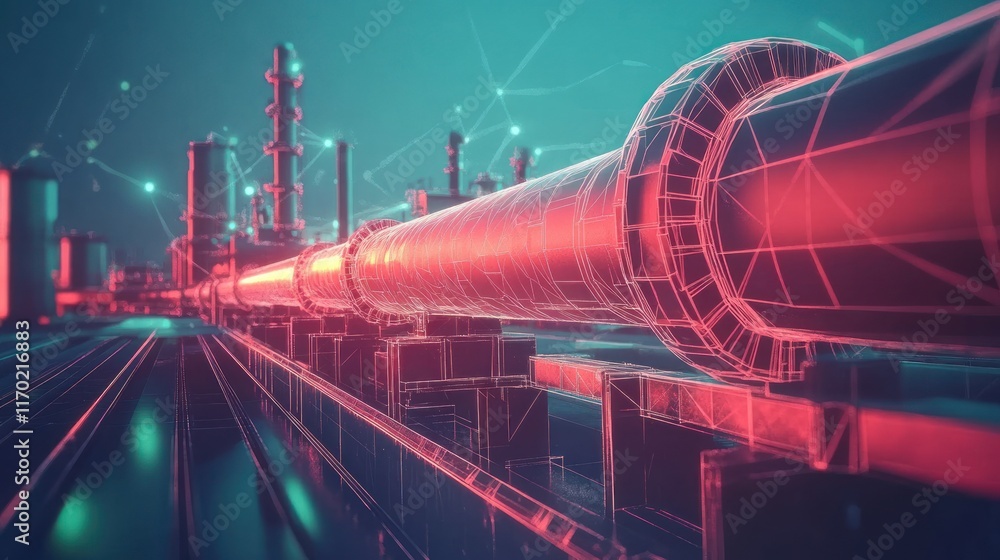 Aufkleber a futuristic industrial scene featuring a glowing pipeline in a digital environment.