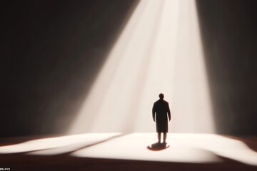 Fototapeta premium Lone Figure in Dramatic Spotlight Embracing Solitude and Mystery