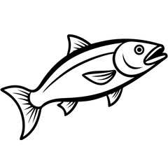 Cute Silhouette of a Salmon line art vector cartoon illustration