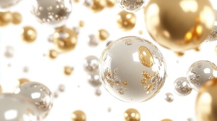 Majestic Gold and Silver Balloons Floating in Midair on White Background for Campaign Text - 3D Illustration