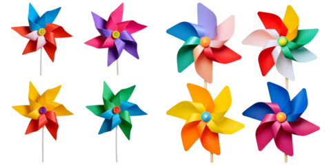 Colorful Paper Pinwheels in Various Designs and Colors