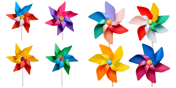 Colorful Paper Pinwheels in Various Designs and Colors