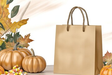 Autumn Harvest PumpkinThemed Shopping Bag with Seasonal Decor