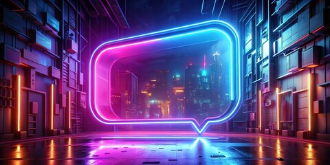 Glowing Neon 3D Speech Bubbles Cyberpunk Style