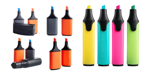 Colorful Highlighter Markers on Transparent Background
