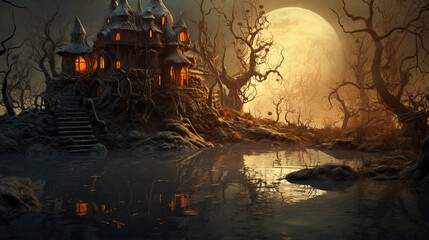Fototapeta premium Enchanted Autumnal Woods Castle