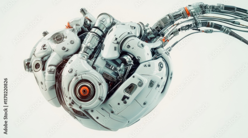 Poster a futuristic robotic component with intricate design and mechanical features.