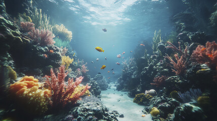 Naklejka premium serene underwater view of thriving coral reef with colorful fish