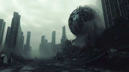 Fototapeta premium Post-Apocalyptic Cityscape: Ruins of a Fallen World
