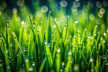 Fototapeta premium Close-up Rain-Kissed Dark Green Grass