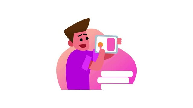 man using tablet compute sign and symbol. 2d animated video clip. without background. Using TECHNOLOGY concept. 