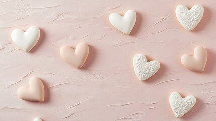 Obraz premium Pink and White Heart Shaped Cookies on Pink Background