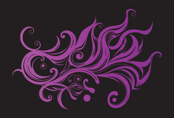 intricate line art of a purple flame with swirling patterns on a black background