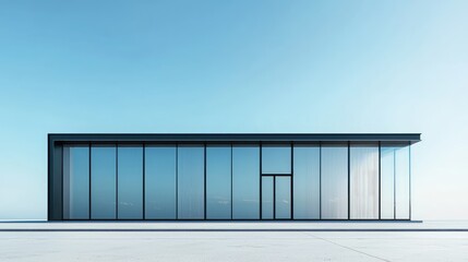 Obraz premium Modern Minimalist Building with Glass Facade Against Blue Sky