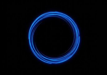 A neon blue abstract circle glowing on a dark background

