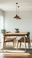 Modern Dining Room with Wooden Table and Cozy Natural Decor