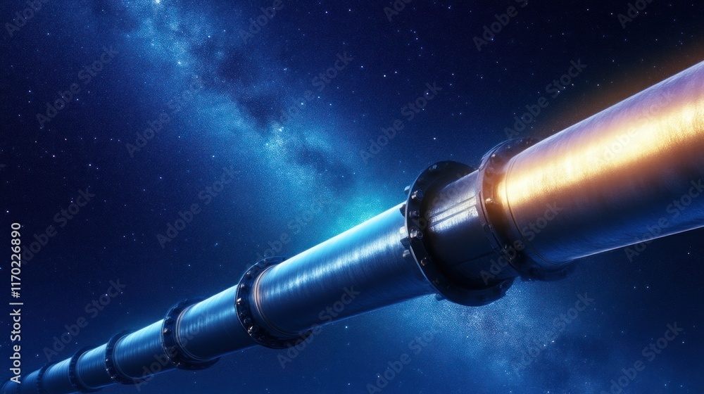 Poster exploring cosmic pipelines space infrastructure outer space digital art nebulae perspective futurist