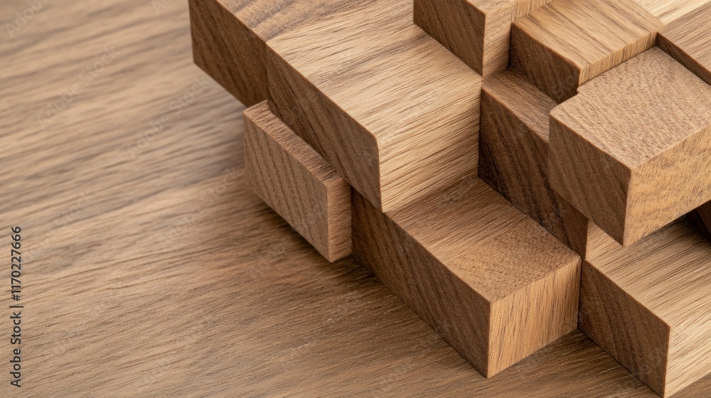Poster wooden block assembly modern workspace abstract art natural environment close-up view creative desig