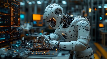 Fototapeta premium Advanced Robot Performing Complex Technical Maintenance