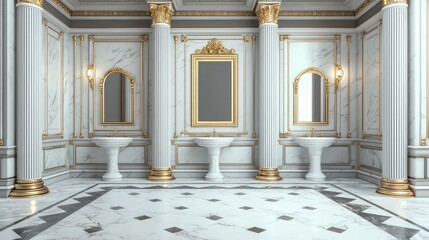 Obraz premium Elegant marble bathroom interior with golden details and mirrors