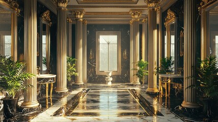 Fototapeta premium Luxurious marble interior with golden accents and natural light