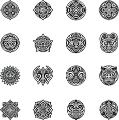 Collection of Tribal Symbols Glyph Style Icons 


