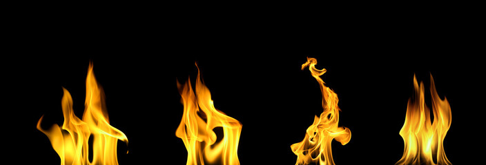 Yellow flame isolated on black background.