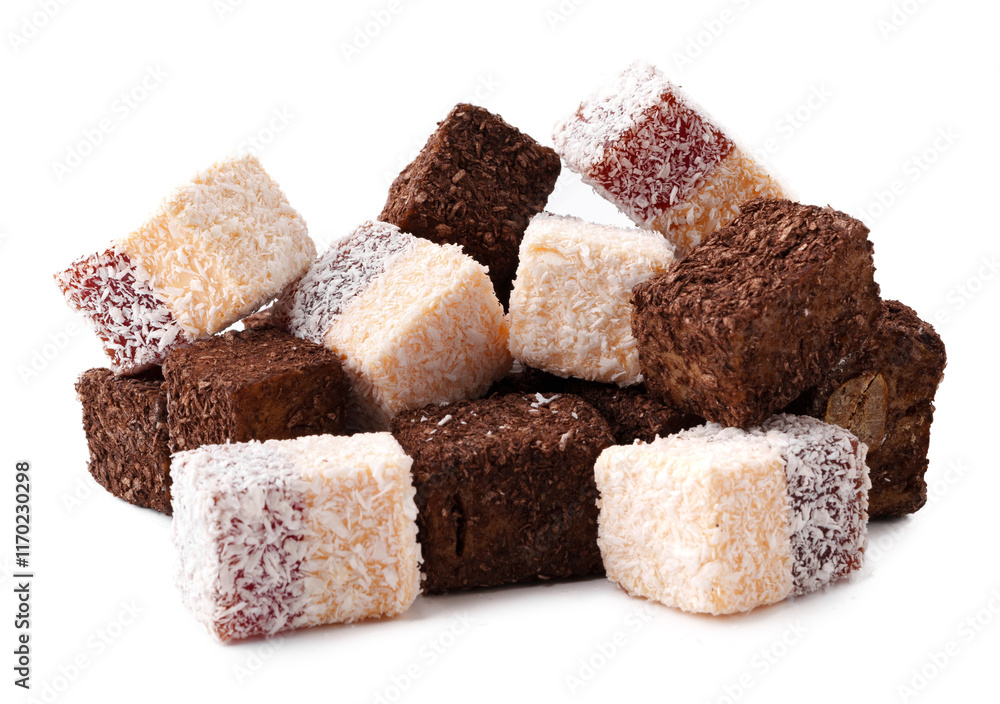 Poster assorted traditional sweets arranged in a colorful display for a festive event