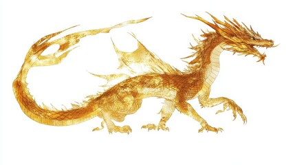 Naklejka premium flying golden dragon. elegant golden dragon