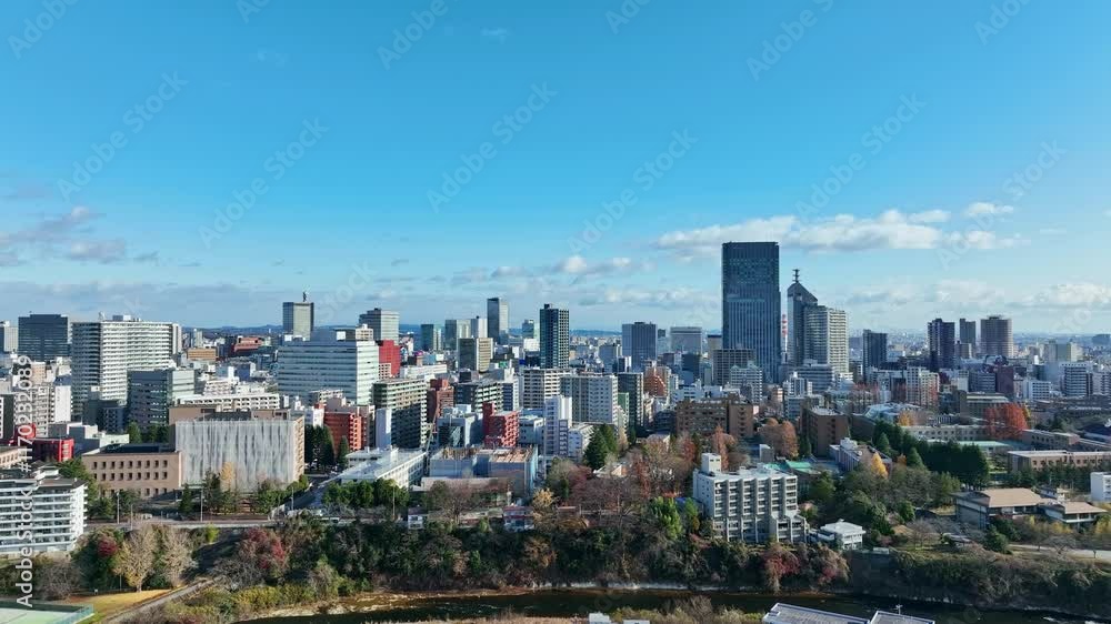 Poster 都市、建設、ドローン、空撮、前進、進歩、進化、開発、発展、将来、未来、展望、ビジネス、経済、社会、俯瞰、ハイアングル、パノラマ、地平線、風景、景色、景観、現代、都会、建築、ビル、ビル群、不動産、高層ビル、摩天楼、日本、街、観光、旅行、青空、コピースペース、昼間、晴れ、明るい、自然、公共、企業、インフラ、産業、交通、住宅、地方、時代、60p、飛行