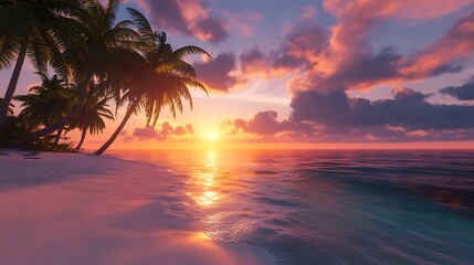 Serene Tropical Sunset Beach Paradise Scene