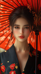 Japanese traditional culture geisha beautiful girl wearing kimono yukata illustration background