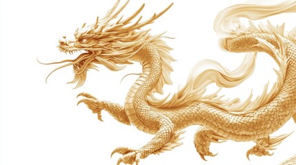 Fototapeta premium Golden Dragon on white background. dragon
